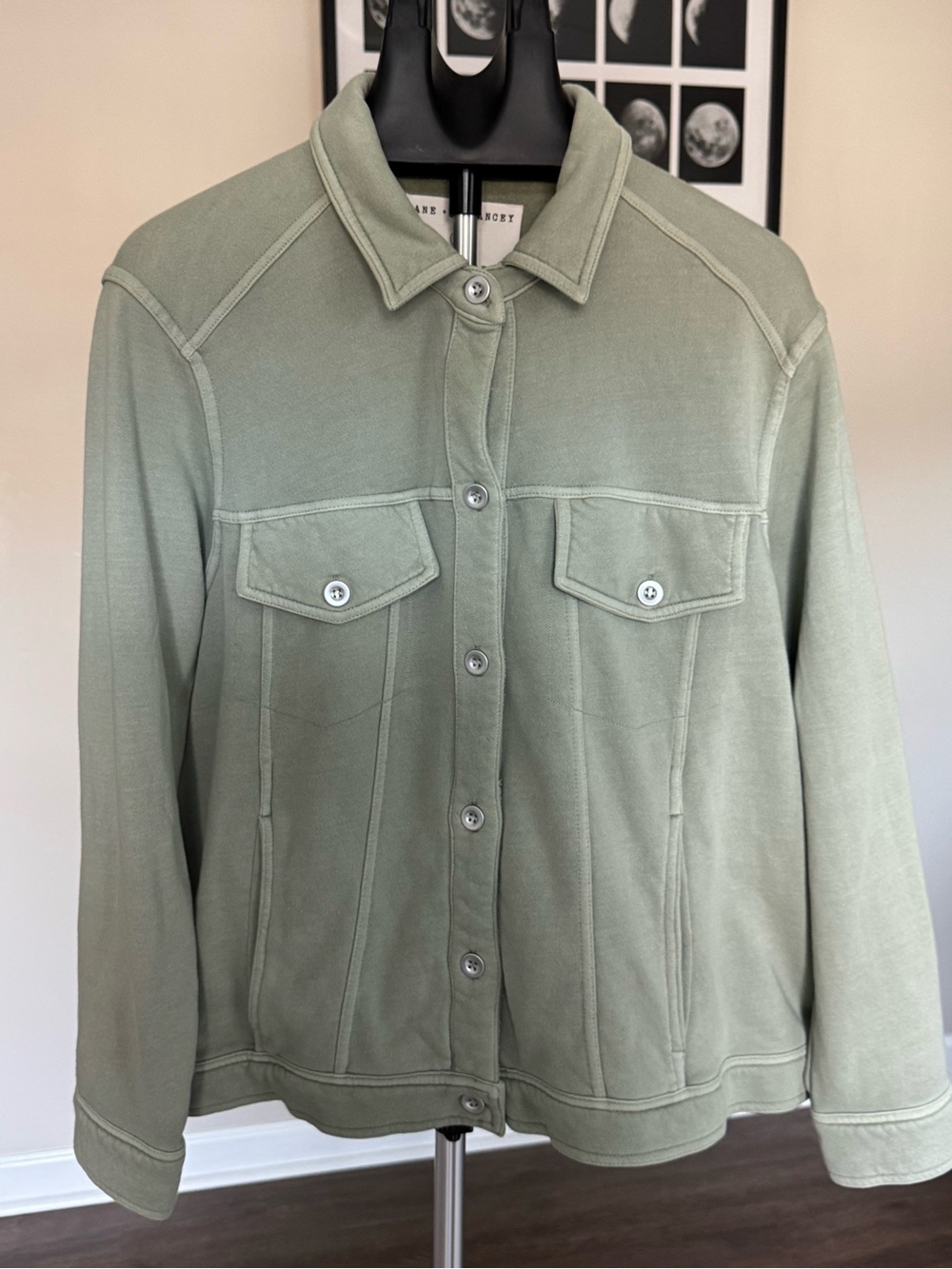 Jane + Delancey Women’s Button-Front Shacket Jacket Pockets Sage   1X